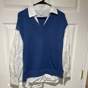 Charter Club Blue V-Neck Sweater Vest with White Shirt